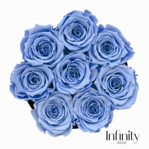 Błękitne niebieskie róże wieczne Infinity Rose flower box z góry