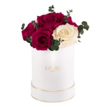 wieczne róże z pachnącym eukaliptusem Deep Rose flowerbox Infinity Rose