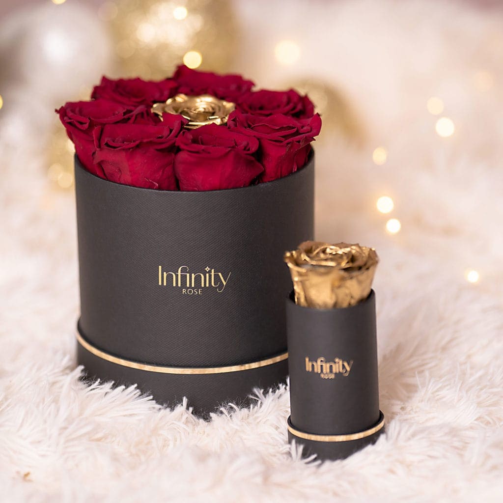 Zestaw dwa flower boxy Infinity Rose - czerwono-złote wieczne róże