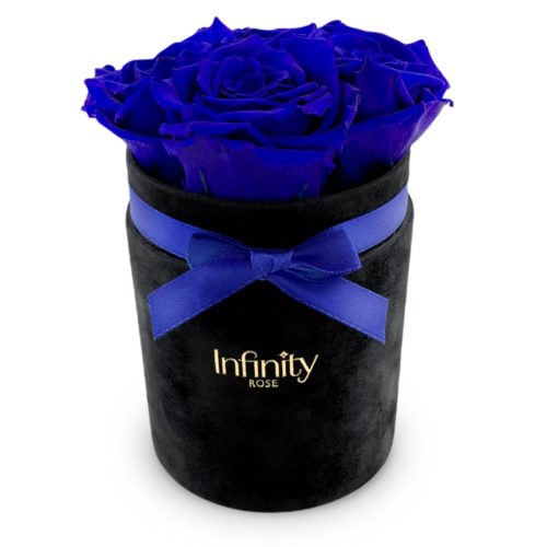 Niebieskie róże wieczne infinity rose w czarnym welurowym pudełku