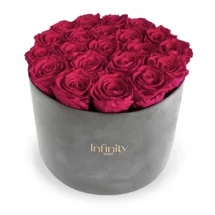Flowerbox Infinity Rose różowe róże wieczne w szarym welurowym pudełku XXL Velvet