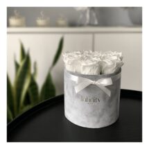 Flower box Infinity Rose białe wieczne róże w szarym welurowym pudełku