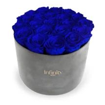 Flowerbox Infinity Rose niebieskie róże wieczne w szarym welurowym pudełku XXL Velvet